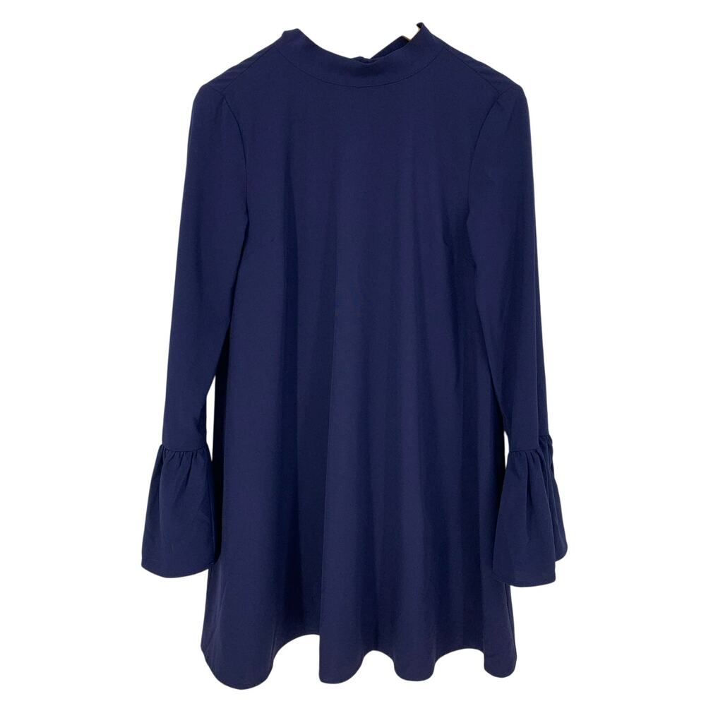 Lulus Mod Squad Navy Blue Long Bell Sleeve Mock Neck Mini Shift Dress Sz S Retro
